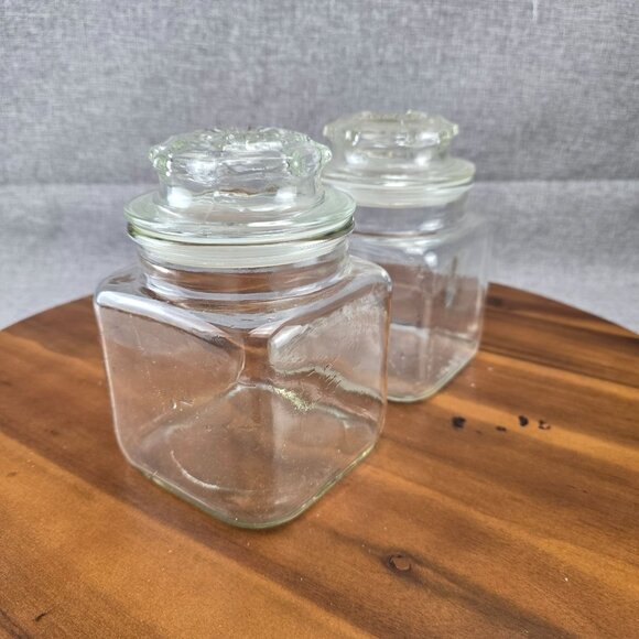 Set Of 2 Vintage Glass Apothecary Jars With Lids For Kitchen Storage Clear 6.5in - Picture 6 of 10